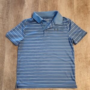 Under Armour Kids Blue Striped Polo Shirt. Performance/Heatgear. Size M